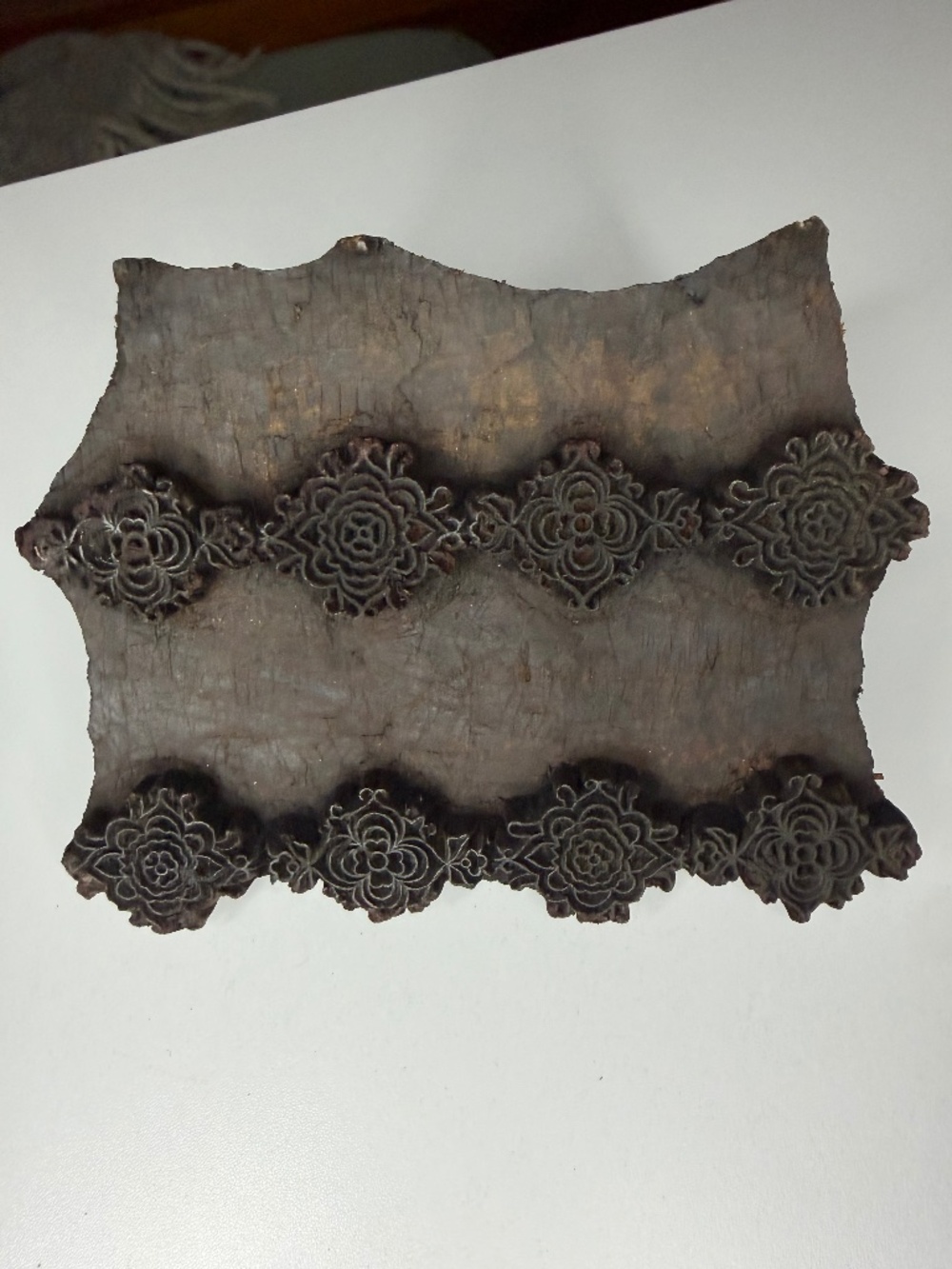 Antique Hand Carved Wooden Print Block - ROSETTE MEDALLIONS - 6" x 5"